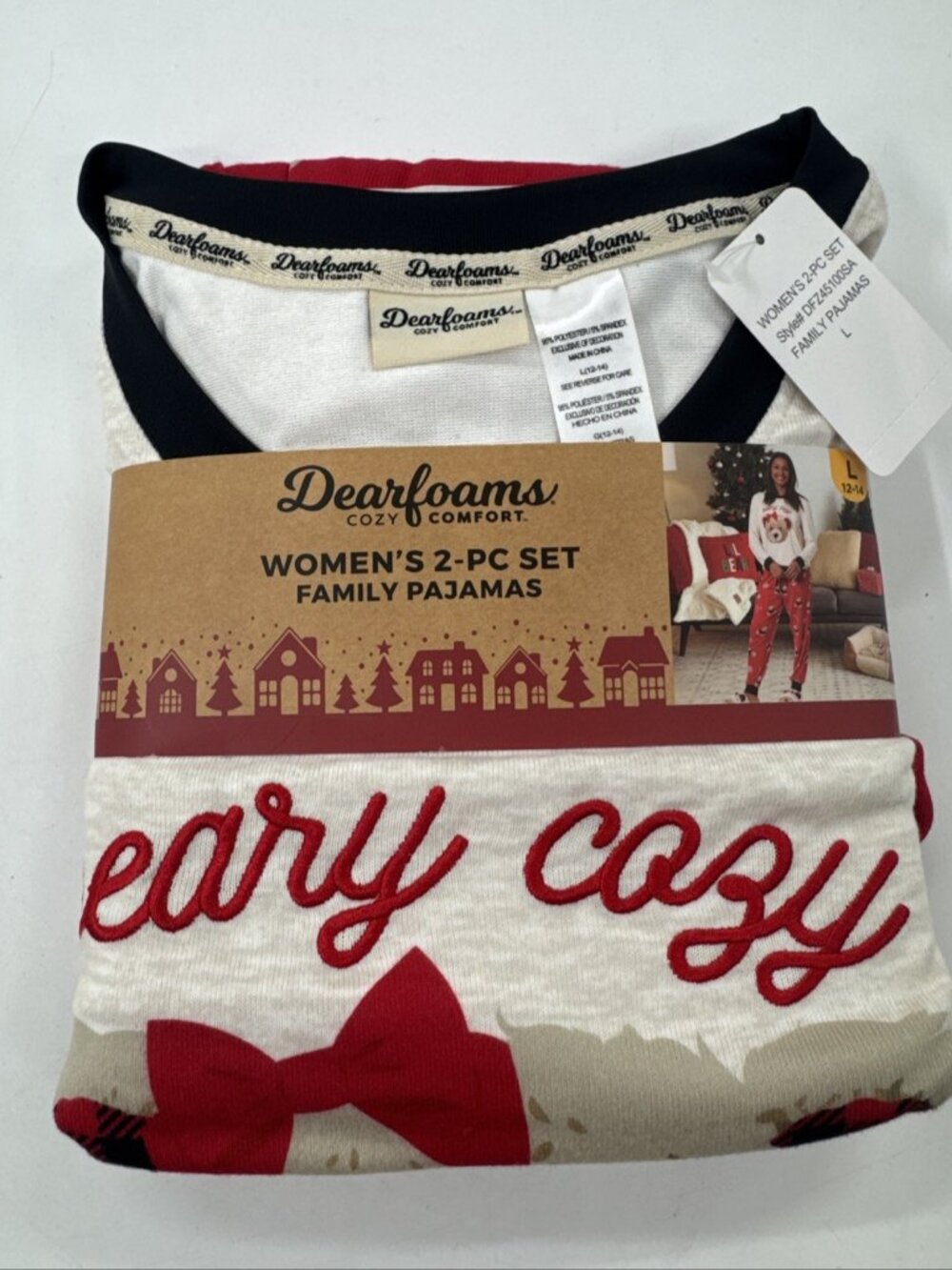 Dearfoams Pajama Set 2 Piece Beary Cozy Womens Large 12-14 Long Sleeve Soft NEW